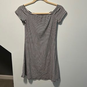 black and white striped off the shoulder dress